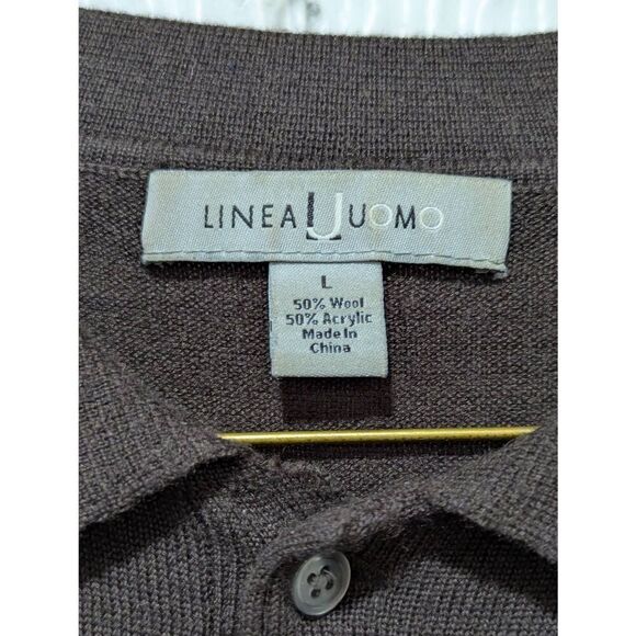 Linea Juomo Men's Brown Solid Long-Sleeve Merino Wool Collared Sweater Size L - Picture 2 of 6